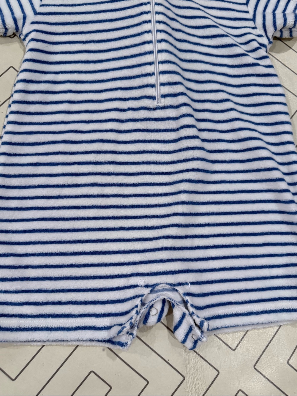 Kissy Kissy Striped Blue and White Hooded Terry Romper - Picture 3 of 13